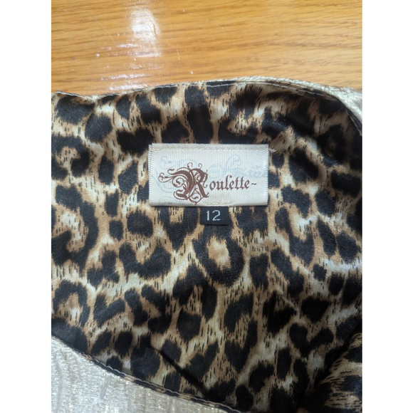 Roulette Brocade Shift Dress Cream Gold Size 12 Leopard Lining - Picture 5 of 10